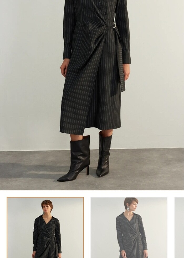 Çizgili blazer yaka elbise - Görsel 3