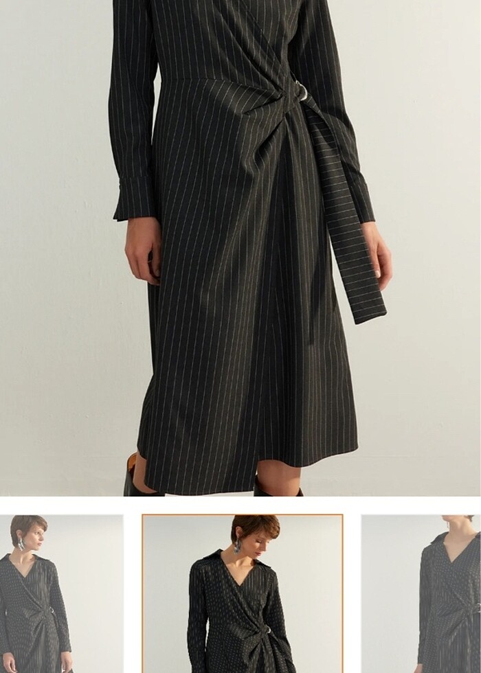 Çizgili blazer yaka elbise - Görsel 2