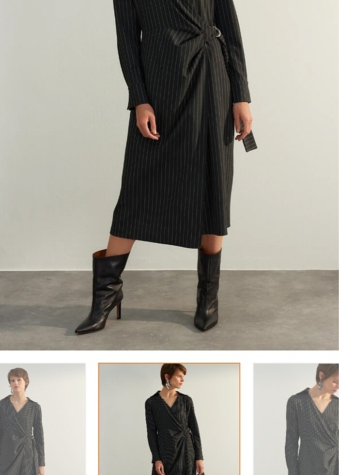 Çizgili blazer yaka elbise - Görsel 4