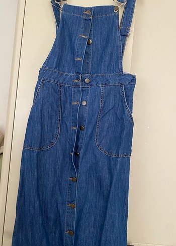 Düğmeli Lacivert Uzun Kot Tulum - Görsel 2