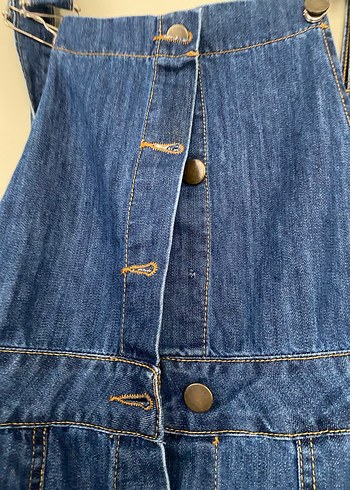 Düğmeli Lacivert Uzun Kot Tulum - Görsel 5