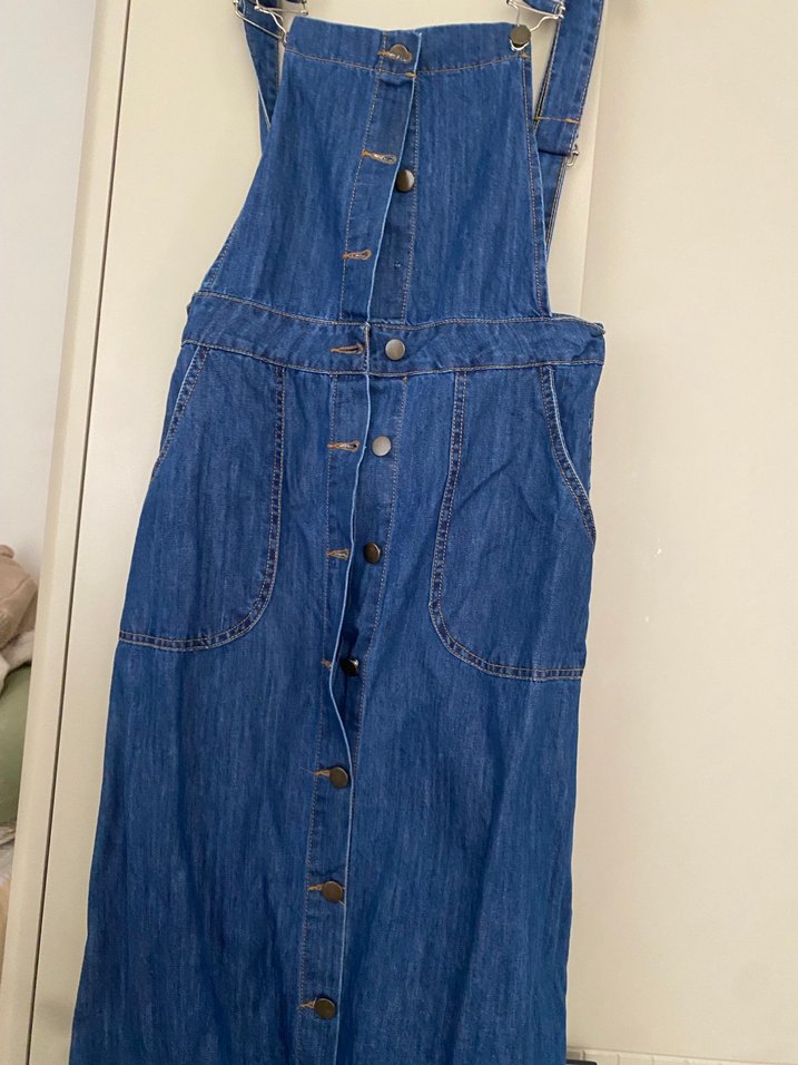 Düğmeli Lacivert Uzun Kot Tulum - Görsel 2