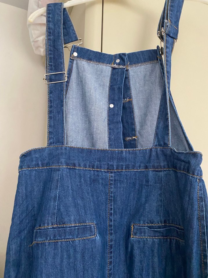 Düğmeli Lacivert Uzun Kot Tulum - Görsel 3