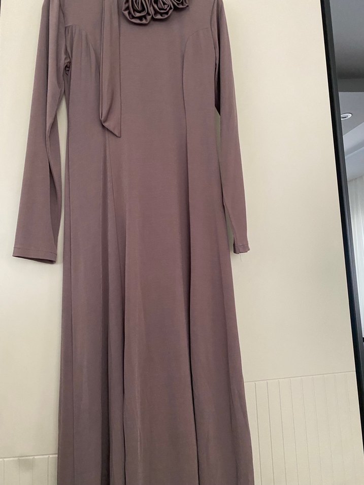 Uzun Kollu, Fırfırlı Kadın Uzun Elbise - Görsel 4