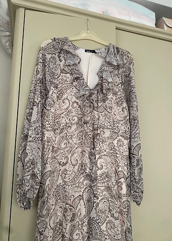 Bohem Tarzı Uzun Kollu V Yaka elbise - Görsel 8