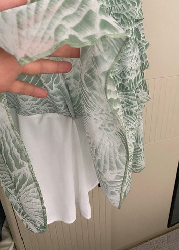 Yeşil Desenli pelerinli elbise, uzun , Robalı - Görsel 6