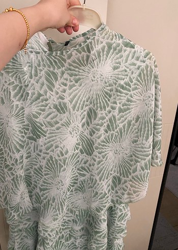 Yeşil Desenli pelerinli elbise, uzun , Robalı - Görsel 2