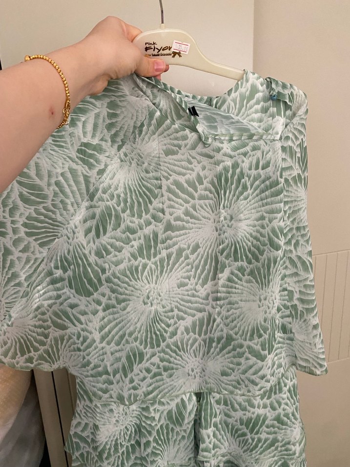 Yeşil Desenli pelerinli elbise, uzun , Robalı - Görsel 3