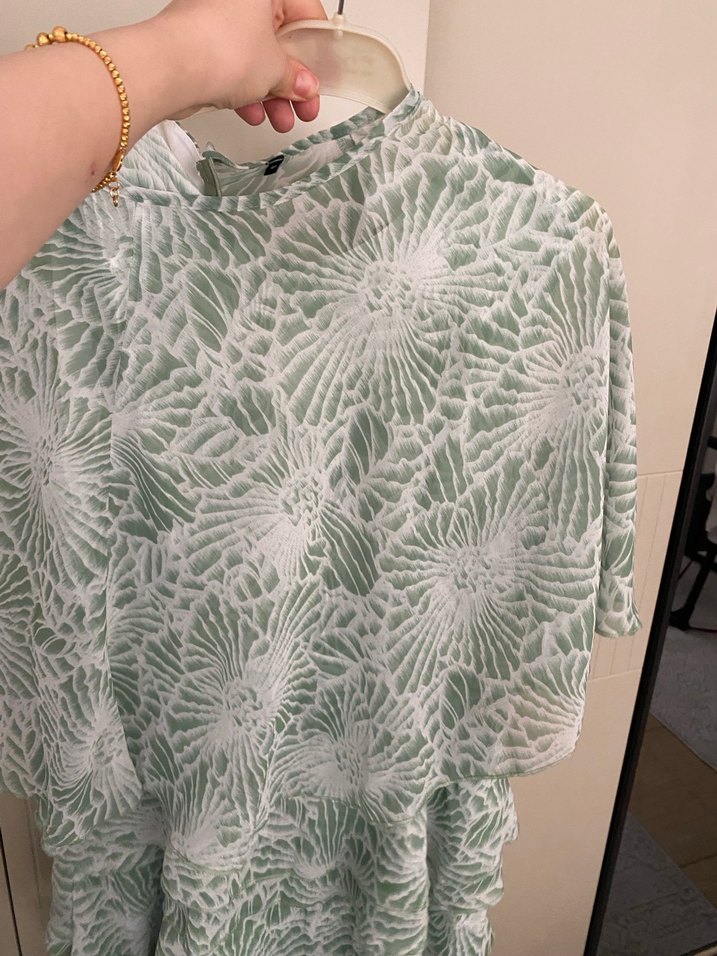 Yeşil Desenli pelerinli elbise, uzun , Robalı - Görsel 2