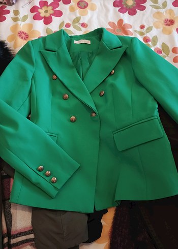 Düğmeli Yeşil Midi Kadın Blazer Ceket - Görsel 7