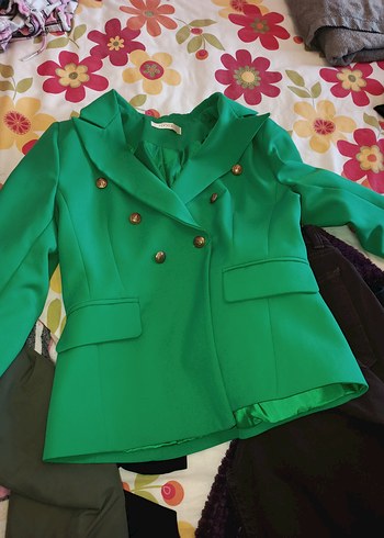 Düğmeli Yeşil Midi Kadın Blazer Ceket - Görsel 2