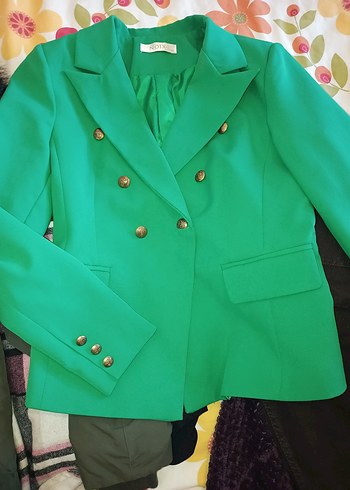 Düğmeli Yeşil Midi Kadın Blazer Ceket - Görsel 6