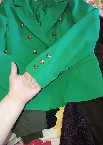 Düğmeli Yeşil Midi Kadın Blazer Ceket - Görsel 5