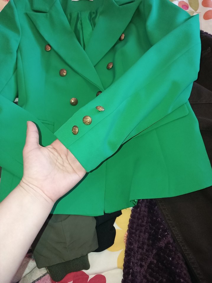 Düğmeli Yeşil Midi Kadın Blazer Ceket - Görsel 5