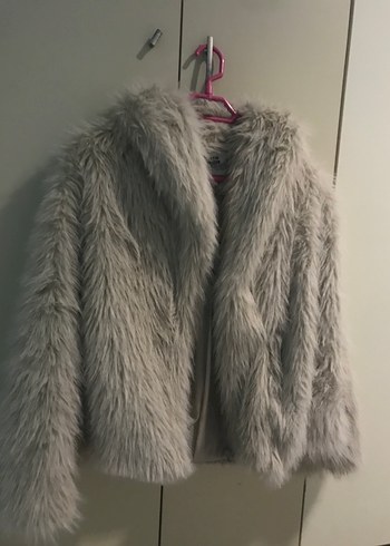 Gri Kadın Suni Kürk Midi Ceket - Görsel 2