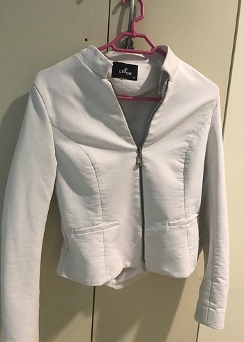 Beyaz Fermuarlı Kadın Blazer Ceket - Görsel 2