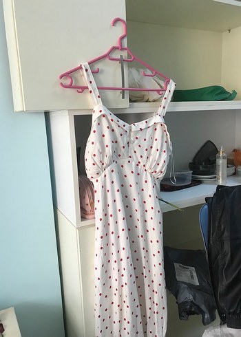 Puantiye Desenli Beyaz Midi Elbise - Görsel 2