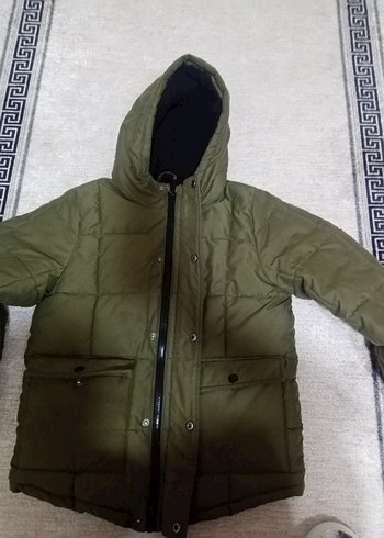 Erkek Çocuk Haki Kapüşonlu Düğmeli Kaban - Görsel 4