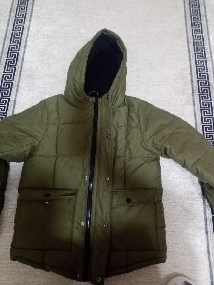 Erkek Çocuk Haki Kapüşonlu Düğmeli Kaban - Görsel 4