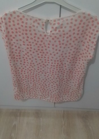 l Beden pembe Renk Kadın Pembe Desenli Kısa Kollu Bluz