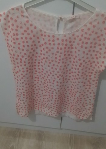 Xint Kadın Pembe Desenli Kısa Kollu Bluz