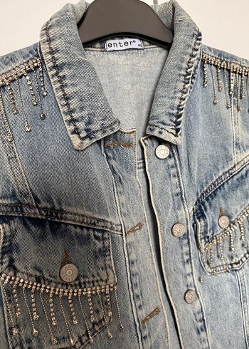 Taşlı gri Kadın Kot Yelek - Görsel 5