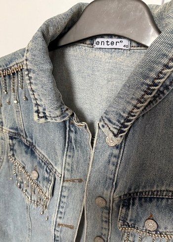 Taşlı gri Kadın Kot Yelek - Görsel 2