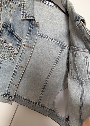 Taşlı gri Kadın Kot Yelek - Görsel 4