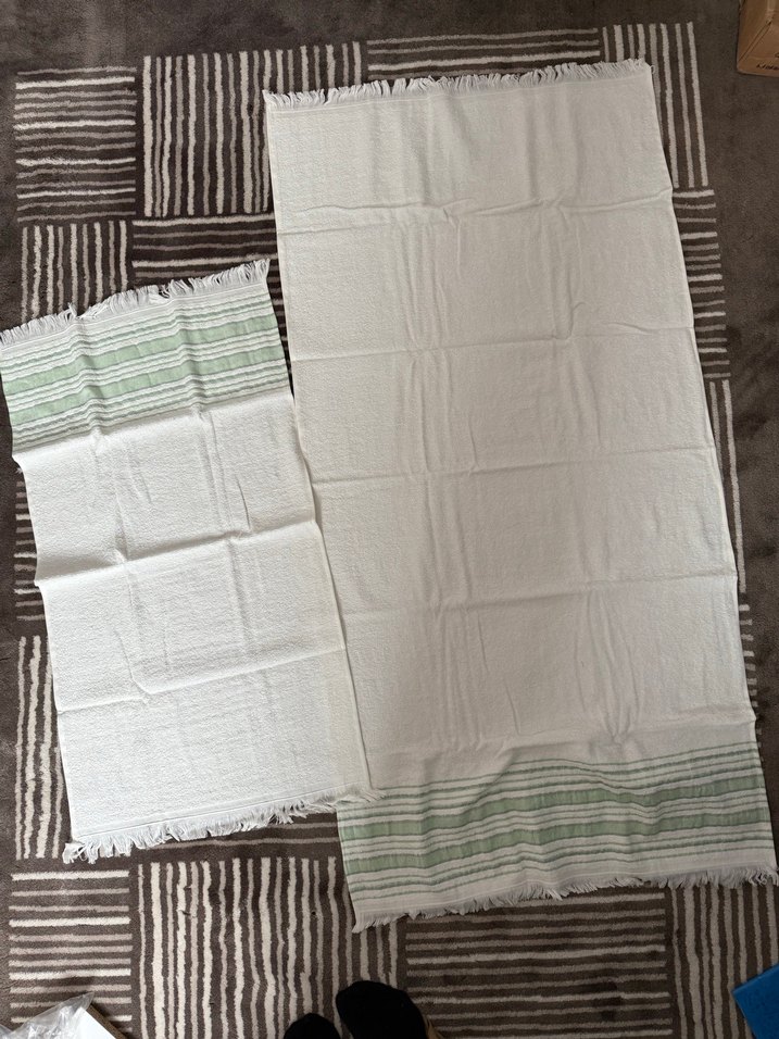 Çizgili Beyaz ve yeşil Havlu Seti - Görsel 3