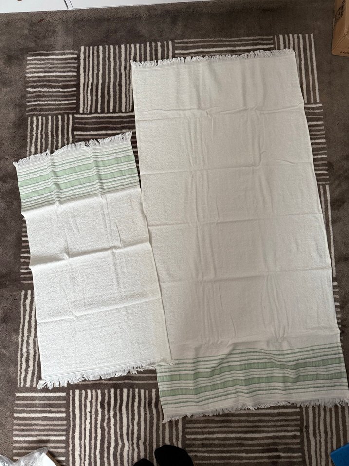 Çizgili Beyaz ve yeşil Havlu Seti - Görsel 4