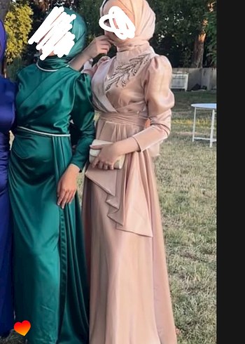İşlemeli, Uzun Kol, Pembe Abiye Elbise