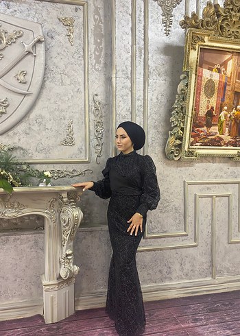 Uzun Siyah Yılan Desenli Gotik Abiye Elbise