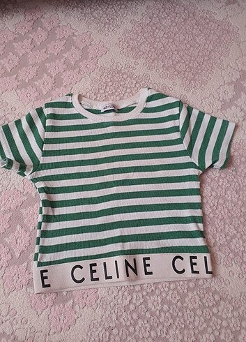 Yesıllı beyazlı belı lastikli crop