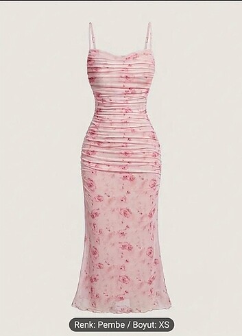 shein askılı pembe çiçekli elbise