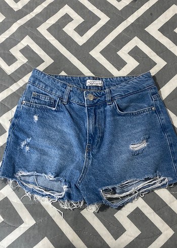 Kadın Mavi Bağcıklı Denim Mini Şort - Görsel 2