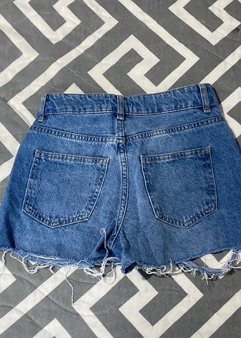 Kadın Mavi Bağcıklı Denim Mini Şort - Görsel 3