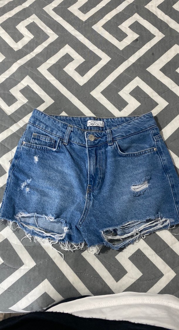 Kadın Mavi Bağcıklı Denim Mini Şort - Görsel 2