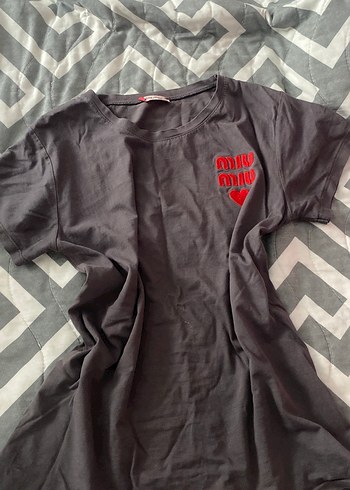 Miu Miu Gri Baskılı Kadın Tişört - Görsel 2