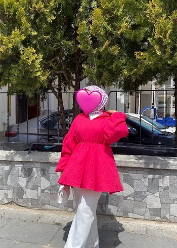 Pembe Renkli Fırfırlı Mini Uzun Kollu Tişört
