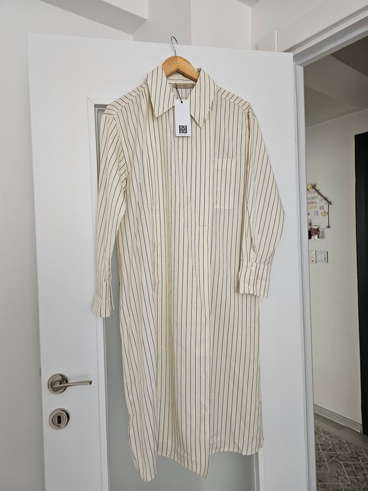 %100 pamuk çizgili gömlek tunik - Görsel 2