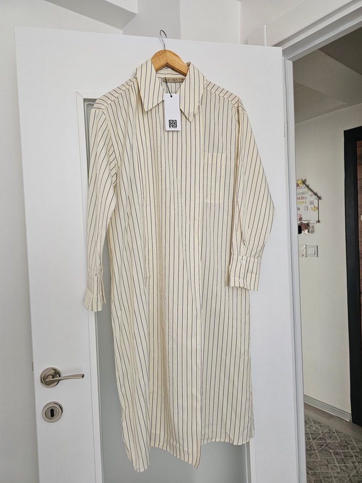 %100 pamuk çizgili gömlek tunik - Görsel 3