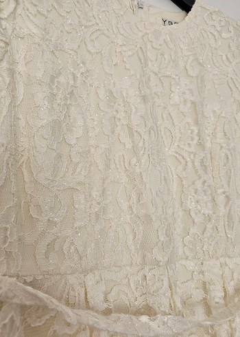 Dantel Detaylı EKRU Uzun Kollu Kadın ABİYE Elbise - Görsel 5