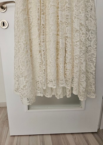 Dantel Detaylı EKRU Uzun Kollu Kadın ABİYE Elbise - Görsel 6