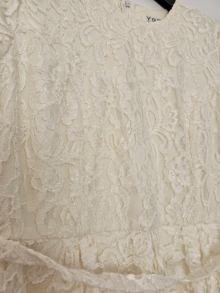 Dantel Detaylı EKRU Uzun Kollu Kadın ABİYE Elbise - Görsel 5