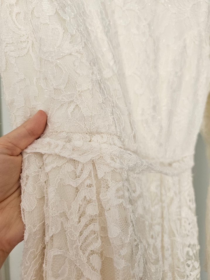 Dantel Detaylı EKRU Uzun Kollu Kadın ABİYE Elbise - Görsel 2