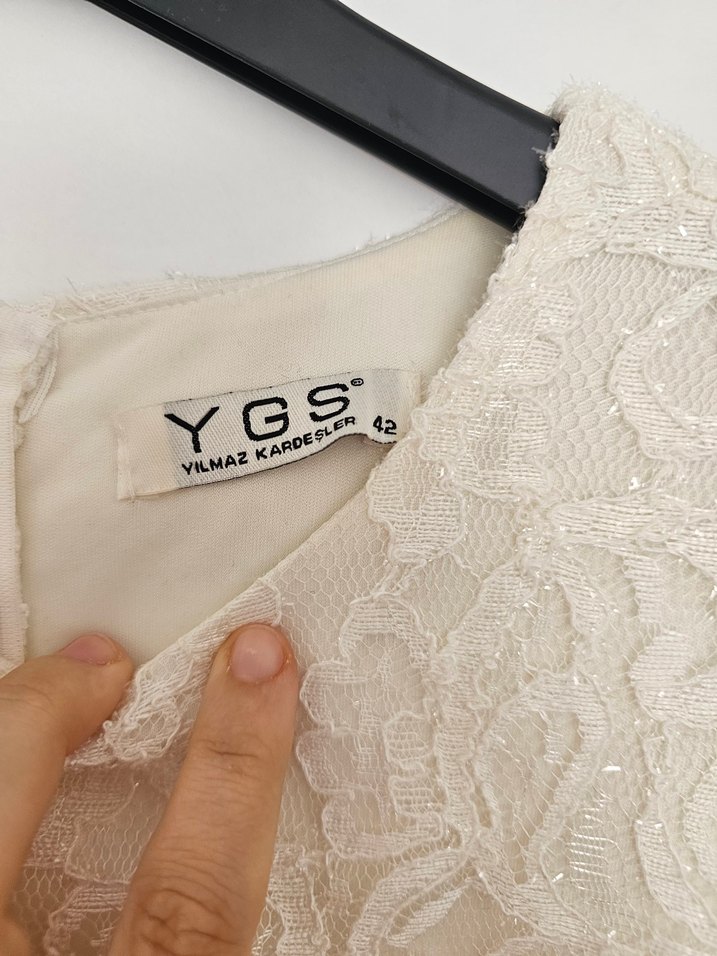 Dantel Detaylı EKRU Uzun Kollu Kadın ABİYE Elbise - Görsel 4