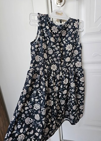 Kız Çocuk lacivert Çiçekli Kolsuz Elbise - Görsel 5