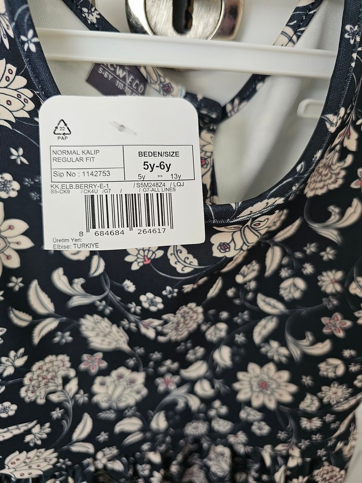 Kız Çocuk lacivert Çiçekli Kolsuz Elbise - Görsel 3