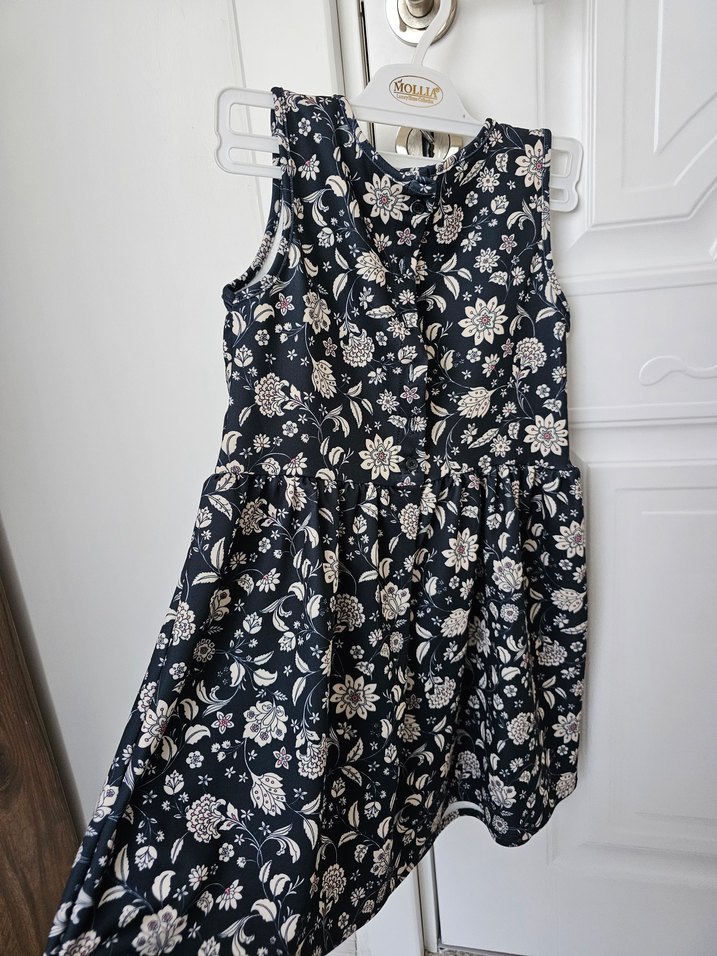 Kız Çocuk lacivert Çiçekli Kolsuz Elbise - Görsel 5