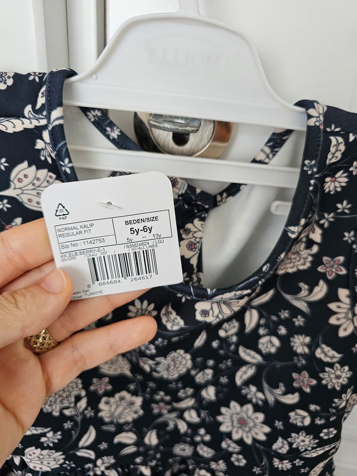 Kız Çocuk lacivert Çiçekli Kolsuz Elbise - Görsel 2